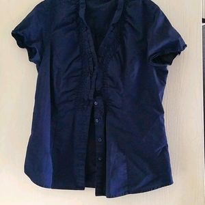 Dark blue ruffled shirt